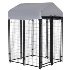 PawHut Heavy Duty Outdoor Dog Kennel 4 x 4 x 6 Exercise Playpen Galvanized Steel Fence UV-Resistant Oxford Cloth Roof Secure Lock Black