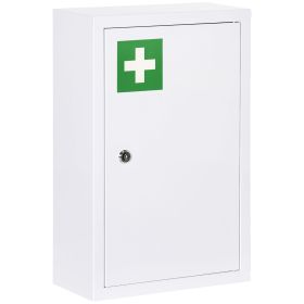 kleankin 12x18 White Lockable Medicine Cabinet 3 Tier Steel Medical Box 2 Keys Bathroom Wall Storage