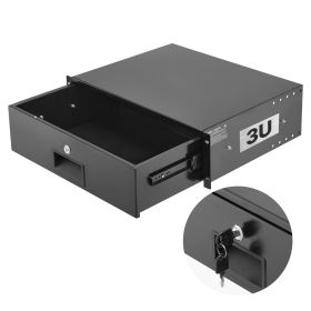 3U Rack Mount Drawer, 50 lbs Max Load-Bearing, Lockable Server Cabinet Case, Sliding Drawer with Lock and Cable Management Holes