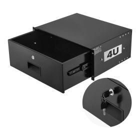 4U Rack Mount Drawer, 50 lbs Max Load-Bearing, Lockable Server Cabinet Case, Sliding Drawer with Lock and Cable Management Holes