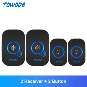Home Wireless Doorbell 433Mhz Welcome Friend Smart Doorbell 150Meters Long Distance 32 Songs 4 Level Volumes Door Chimes (Color: Black Color Kit 4, Plug Type: US plug)