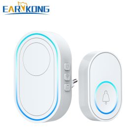 Intelligent Wireless Doorbell Home Welcome Doorbell Waterproof 300m Remote Smart Door Bell Chime EU UK US Plug Optional (Color: 1receiver 1button B, Plug Type: US plug)