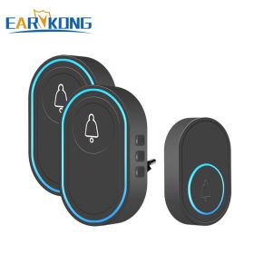 Intelligent Wireless Doorbell Home Welcome Doorbell Waterproof 300m Remote Smart Door Bell Chime EU UK US Plug Optional (Color: 2receivers 1button D, Plug Type: US plug)