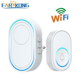 Intelligent Wireless Doorbell Home Welcome Doorbell Waterproof 300m Remote Smart Door Bell Chime EU UK US Plug Optional (Color: 1receiver 1button F, Plug Type: US plug)