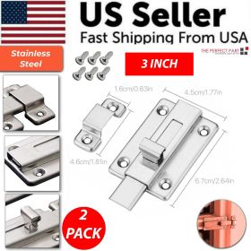 2Pcs Stainless Steel Latch Sliding Silver Doors Lock Keyless Door Bolt For Doors (size: 3 Inch)