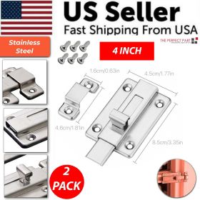 2Pcs Stainless Steel Latch Sliding Silver Doors Lock Keyless Door Bolt For Doors (size: 4 Inch)